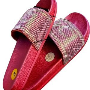 Bebe Silver Rhinestones Women's Franya Slide Sandal